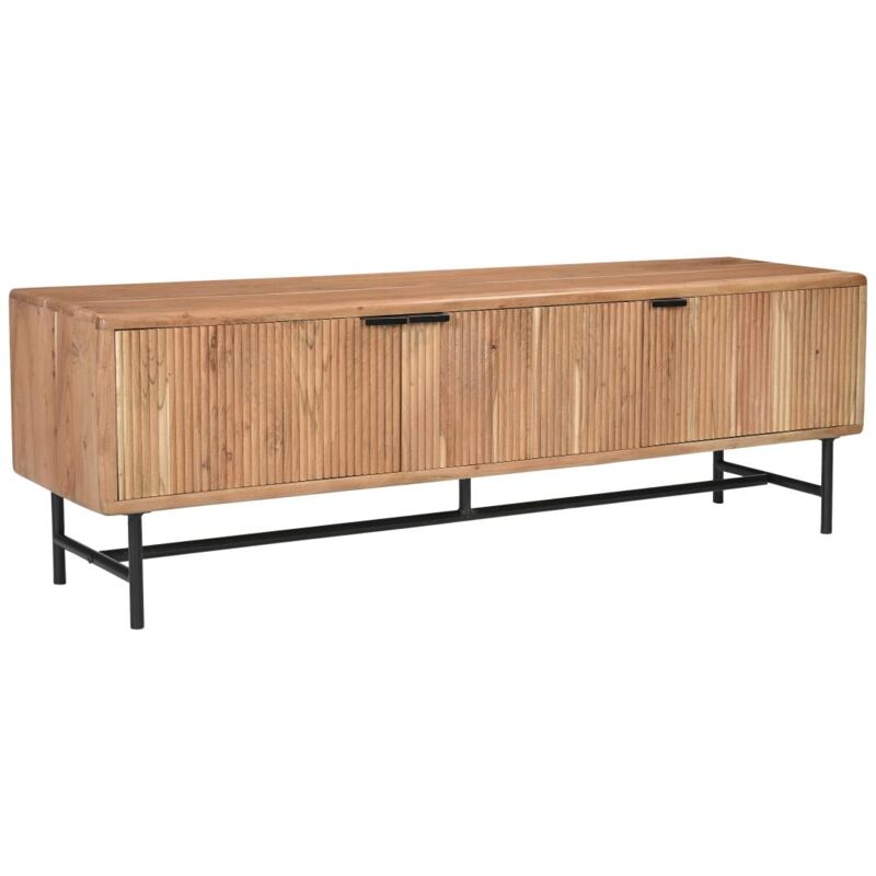 foto del prodotto vente unique mobile tv a 3 ante in legno di acacia e metallo nero naturale chiaro alevia