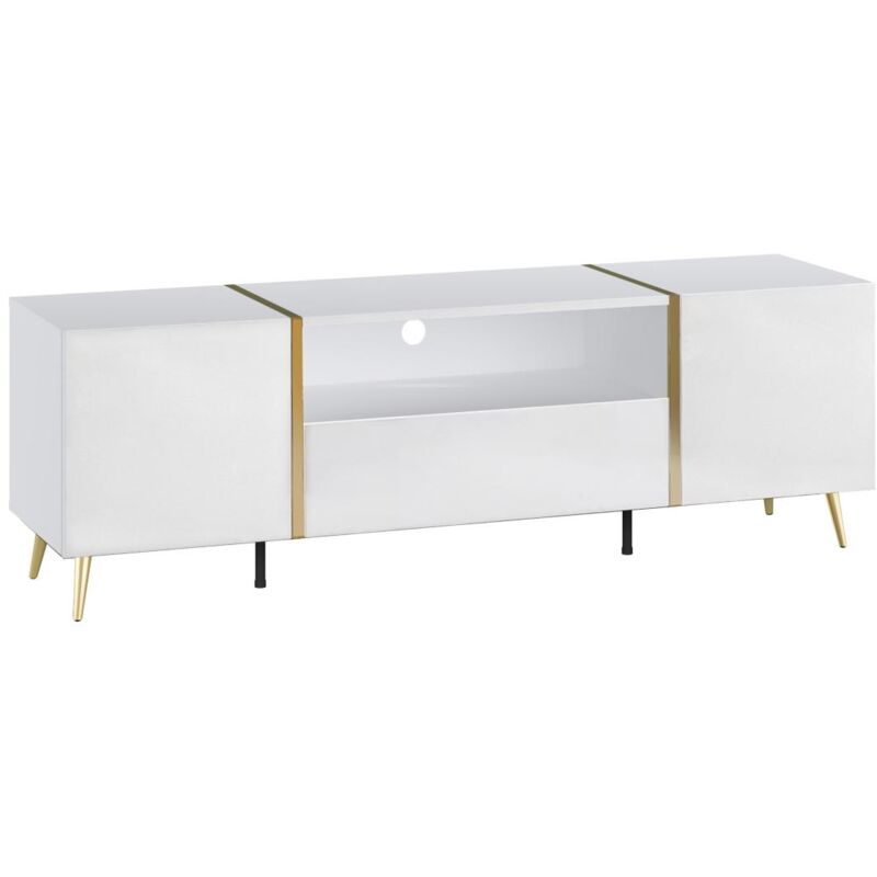 foto del prodotto vente-unique - mobile tv con 2 ante, 1 cassetto e 1 nicchia bianco brillante e dorato - marzialo