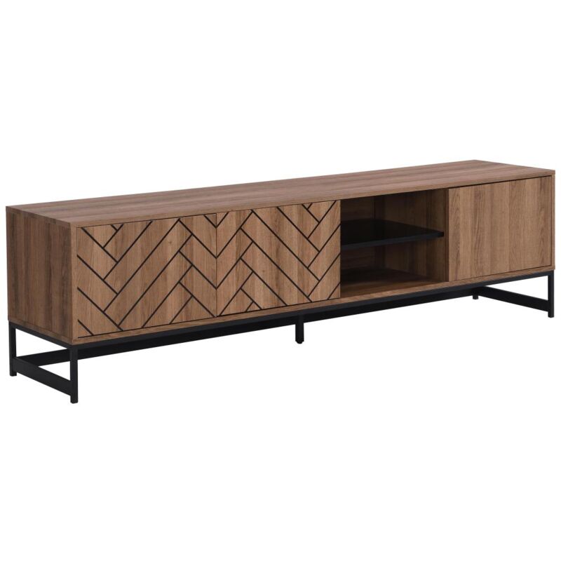 foto del prodotto vente unique mobile tv con 3 ante e 2 nicchie mdf naturale e nero caratana