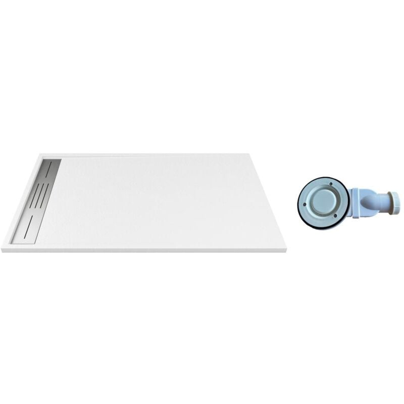 foto del prodotto vente unique piatto per doccia da posare o da a incasso 140 x 80 cm in resina con sifone bianco lyrosa