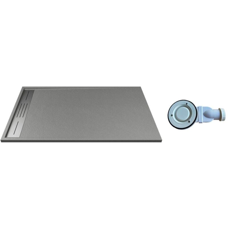 foto del prodotto vente unique piatto per doccia da posare o da incasso con sifone 140 x 90 cm in resina grigio lyrosa