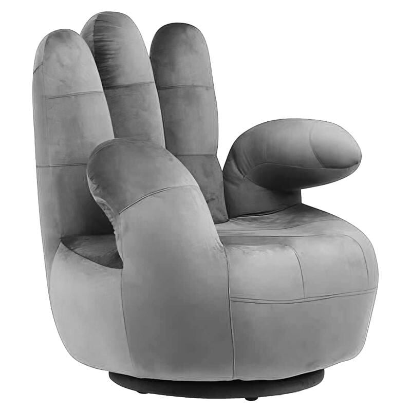 foto del prodotto vente unique poltrona a forma di mano girevole in velluto antracite catchy
