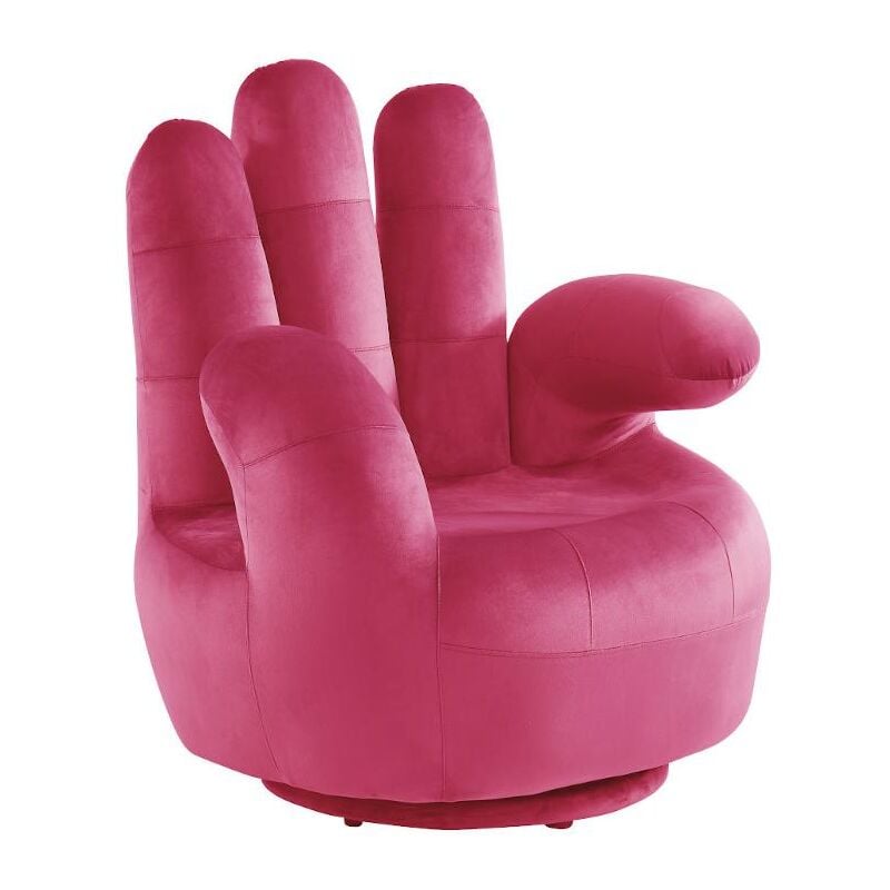 foto del prodotto vente unique poltrona a forma di mano girevole in velluto fucsia catchy