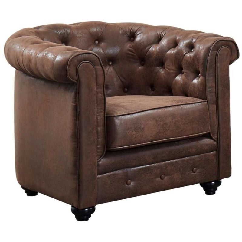 foto del prodotto vente unique poltrona chesterfield in microfibra aspetto cuoio invecchiato