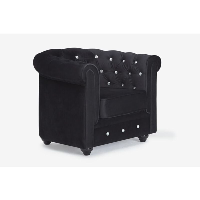 foto del prodotto vente unique poltrona chesterfield in velluto nero con bottoni effetto cristallo