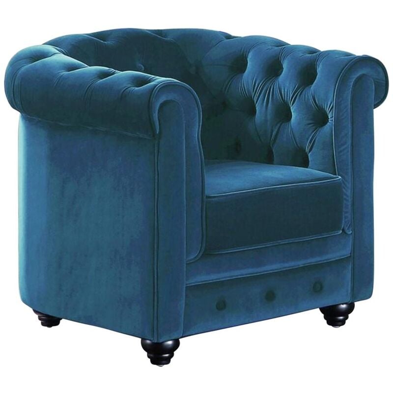 foto del prodotto vente unique poltrona chesterfield in velluto verde petrolio