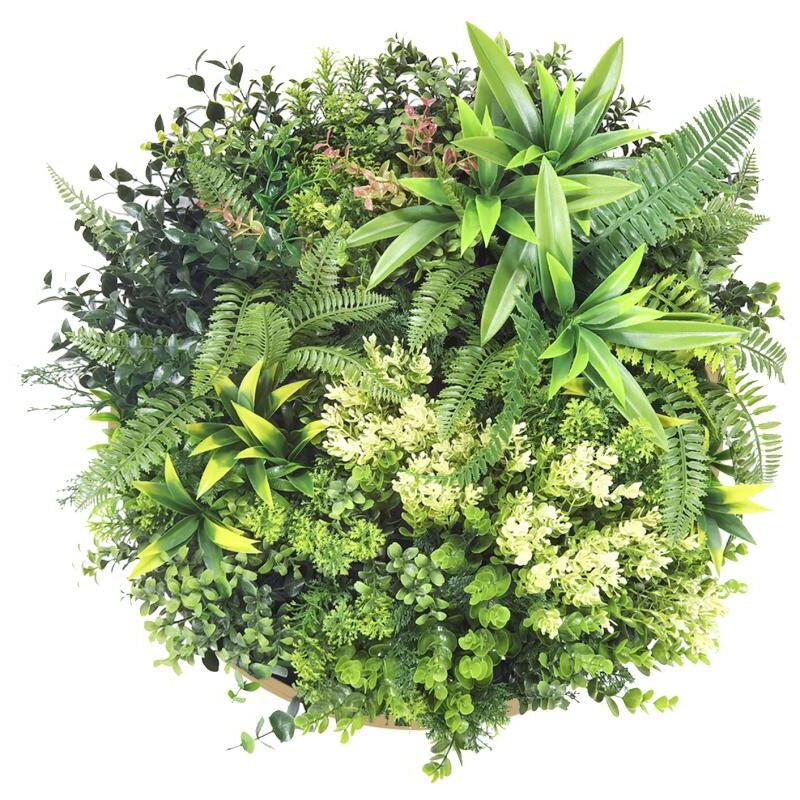 foto del prodotto vente unique quadro vegetale sintetico rotondo d. 50 cm cornice naturale, fogliame verde boisi