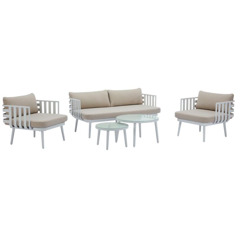 foto del prodotto vente unique salotto da giardino in alluminio divano 2 posti, 2 poltrone e 2 tavolini bianco kuto di mylia