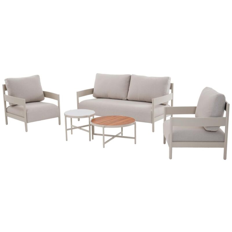 foto del prodotto vente unique salotto da giardino in alluminio un divano 2 posti, 2 poltrone e 2 tavolini beige lomam di mylia