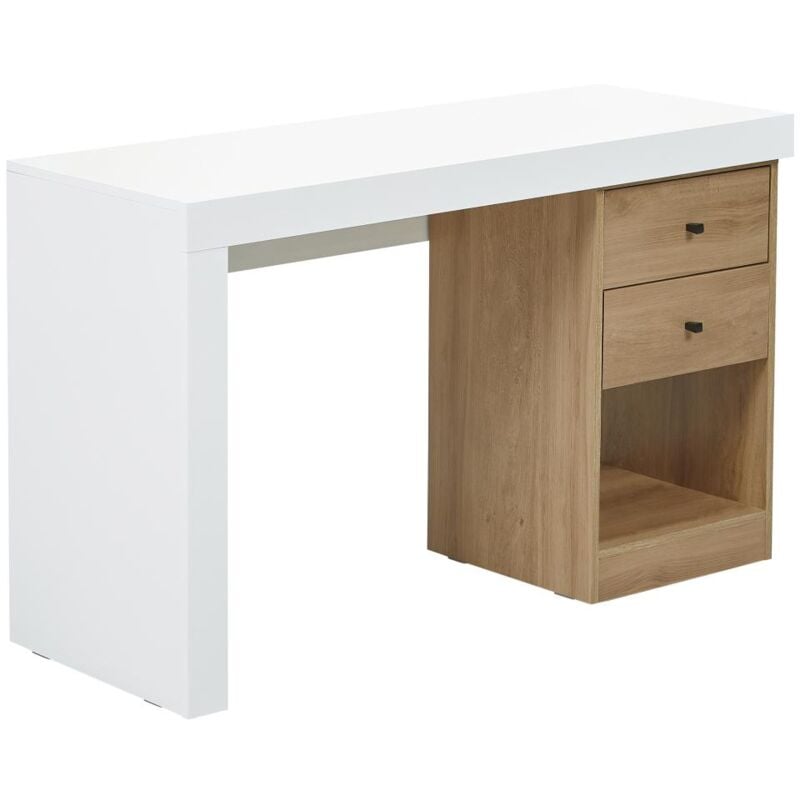 foto del prodotto vente unique scrivania allungabile 2 cassetti e 1 nicchia bianco e rovere evan
