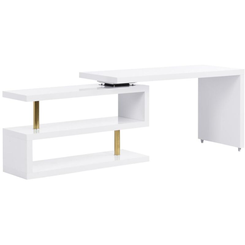 foto del prodotto vente unique scrivania allungabile con piano girevole 360 mdf laccato bianco e dorato nicephore ii