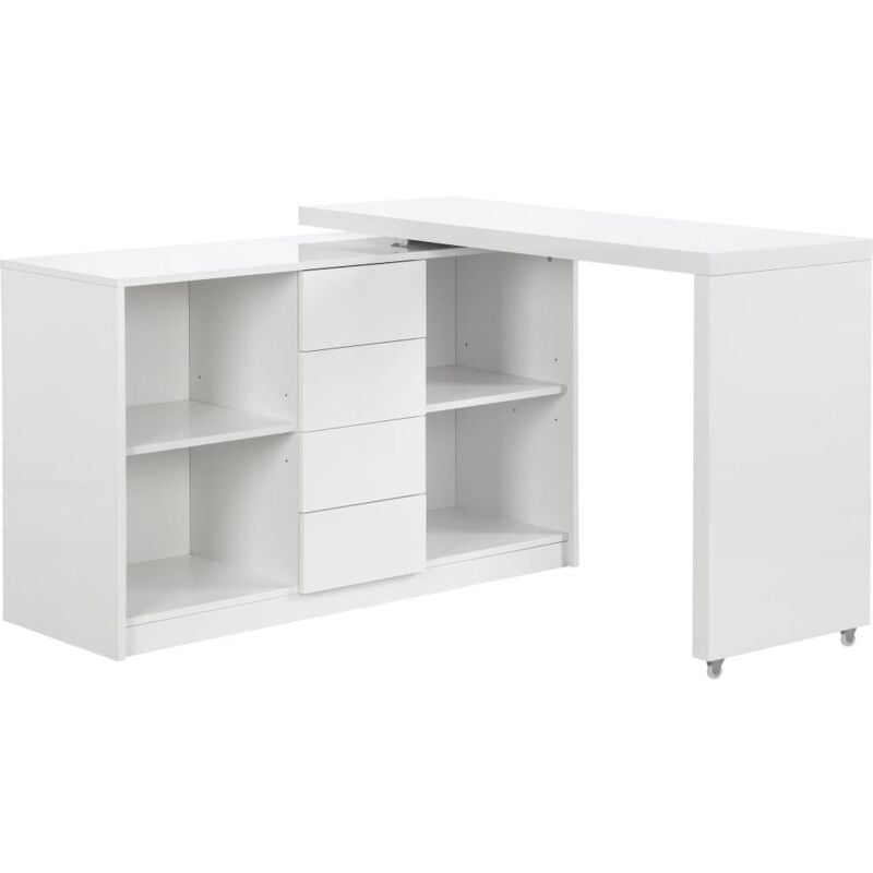 foto del prodotto vente unique scrivania allungabile con piano girevole a 360 mdf bianco laccato pavelo