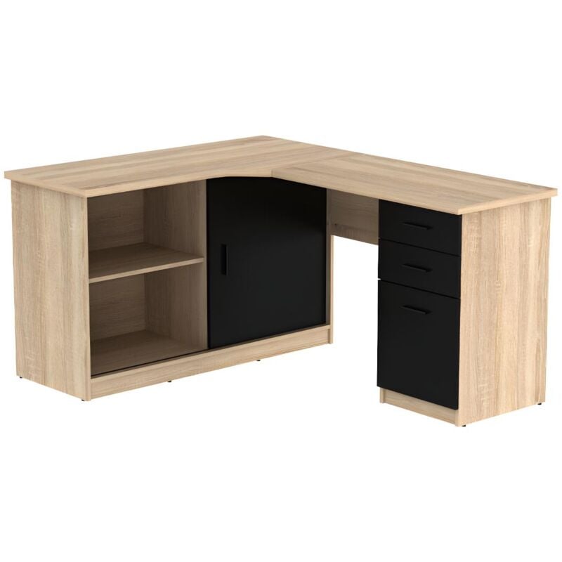 foto del prodotto vente unique scrivania angolare con 2 cassetti e ante quercia e nero norwy