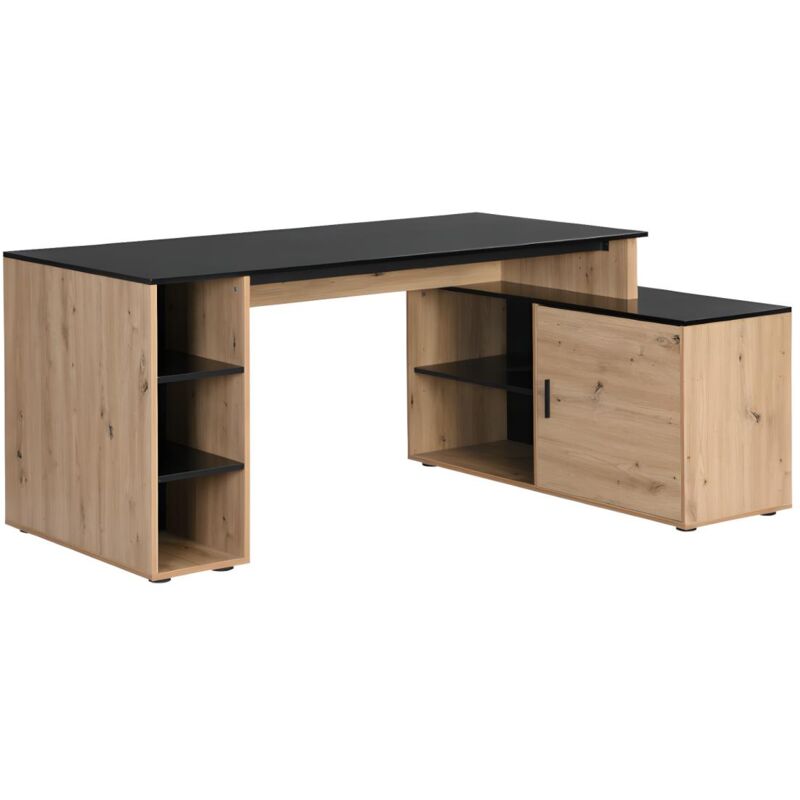 foto del prodotto vente unique scrivania angolare con scomparti mdf naturale e nero romiara