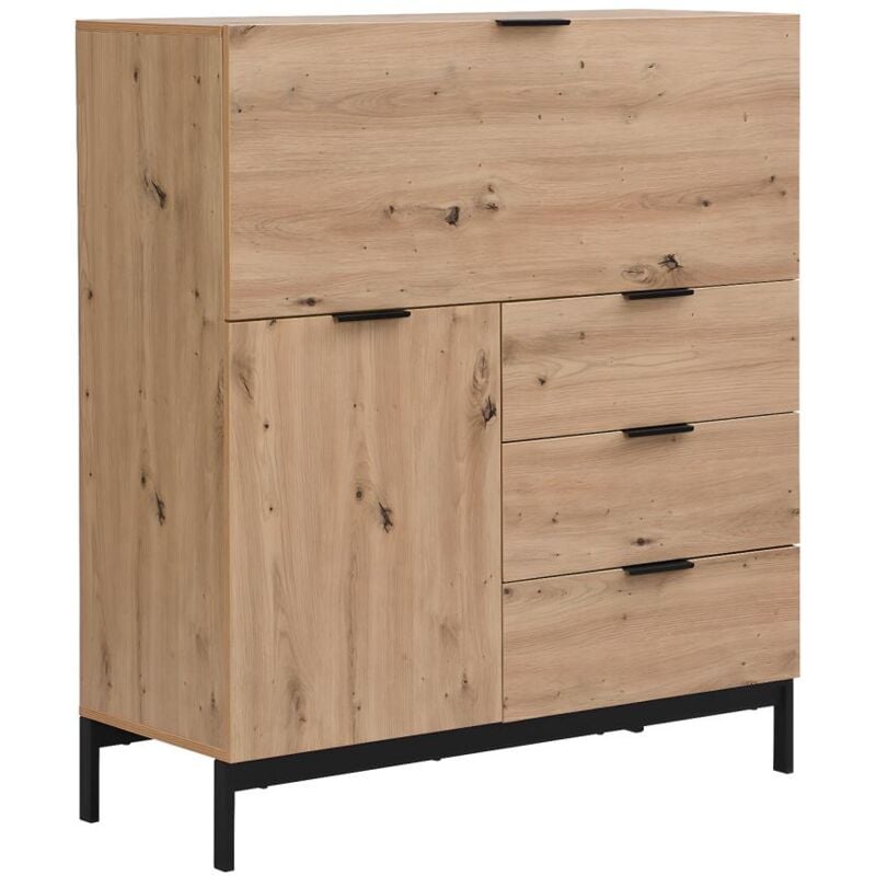 foto del prodotto vente-unique - scrivania con 2 ante e 3 cassetti mdf e metallo naturale - erwin