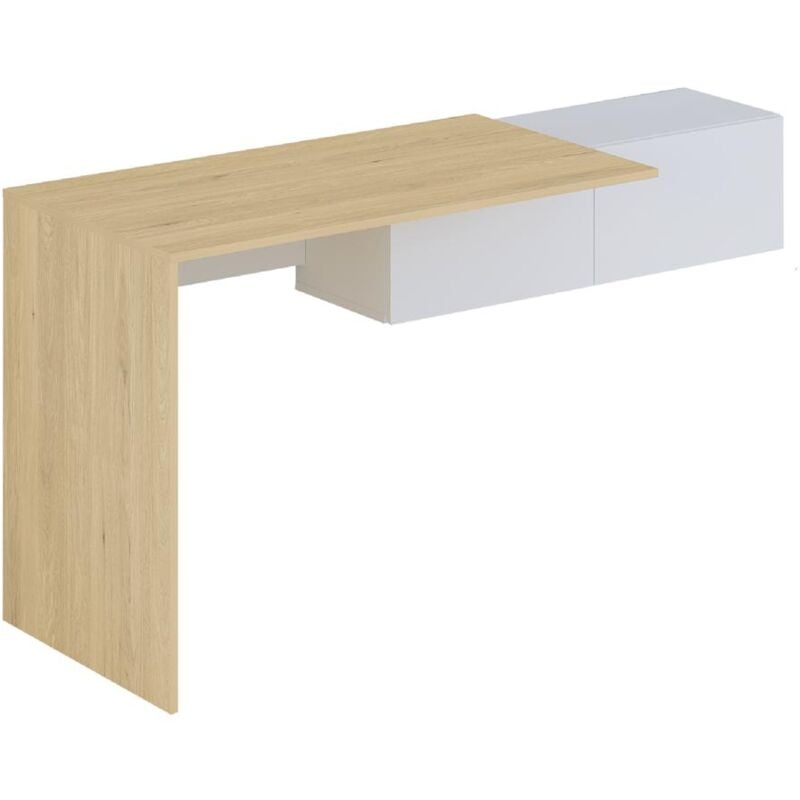 foto del prodotto vente unique scrivania consolle sospesa con 2 armadietti naturale e bianco molawa
