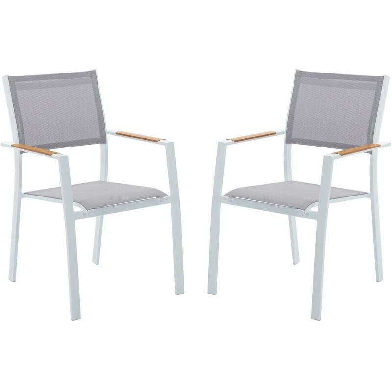 foto del prodotto vente-unique - sedia da giardino impilabili in alluminio e textilene grigio e bianco - lotto di 2 - macila di mylia