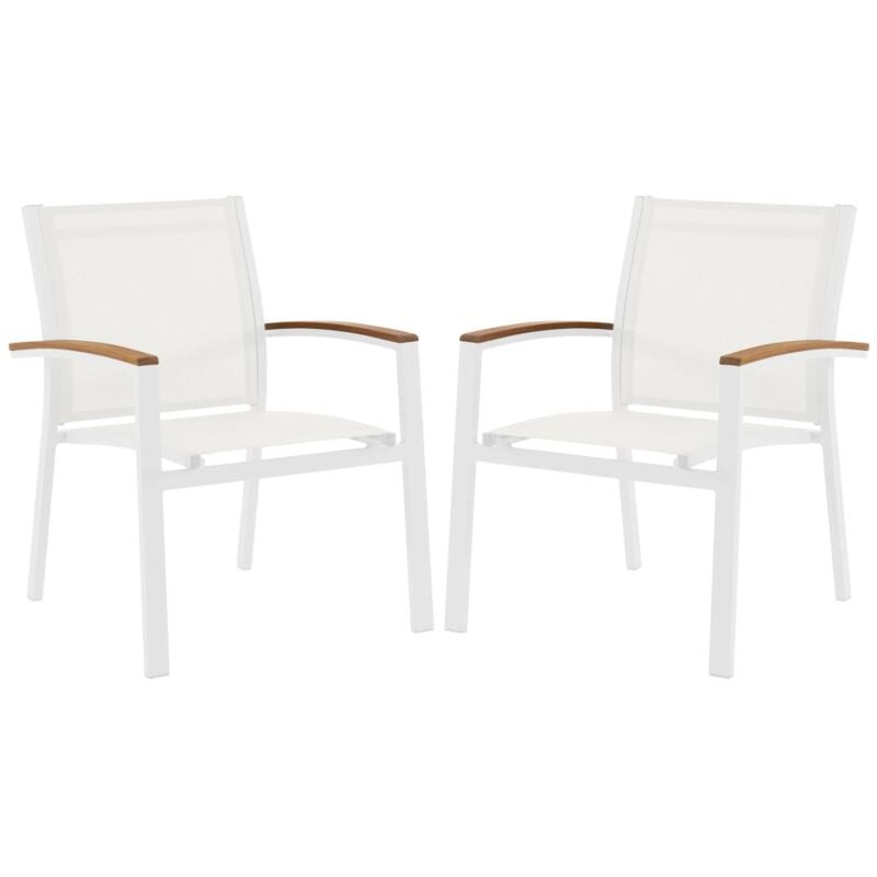 foto del prodotto vente unique sedia giardino impilabili in alluminio textilene bianco braccioli acacia lotto di 2 taipivai di mylia
