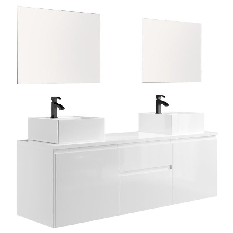 foto del prodotto vente unique set per bagno sospeso con doppio lavabo e specchi bianco jimena