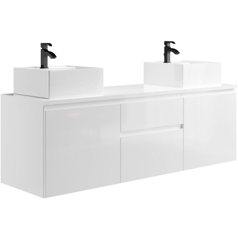 foto del prodotto vente unique set per bagno sospeso con doppio lavabo opzione specchi bianco jimena