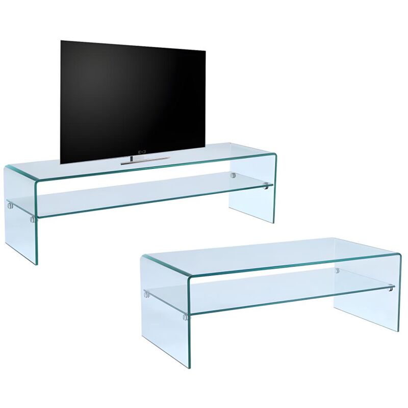 foto del prodotto vente unique set soggiorno di desing stileos tavolino mobile tv vetro temperato