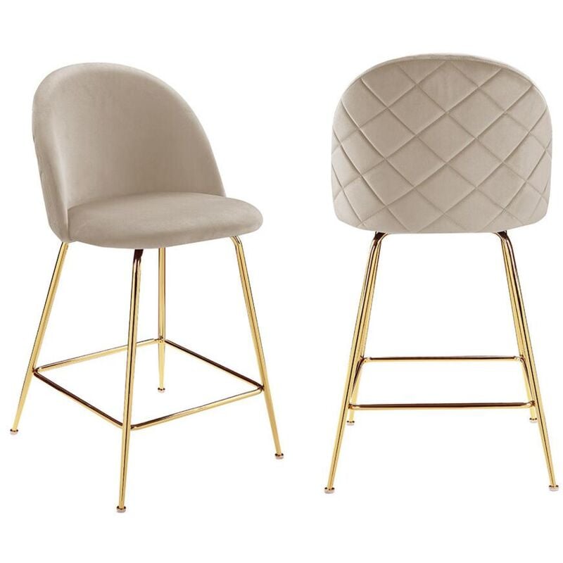 foto del prodotto vente-unique - sgabello da bar velluto e metallo dorato beige - lotto di 2 - melbourne