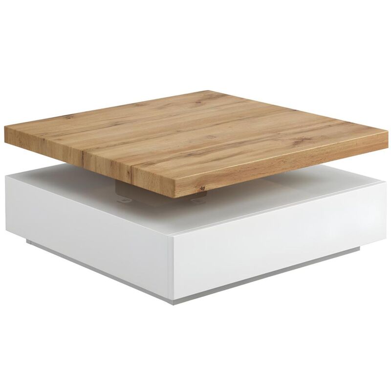 foto del prodotto vente unique tavolino 1 cassetto e piano girevole in mdf bianco e rovere kyria