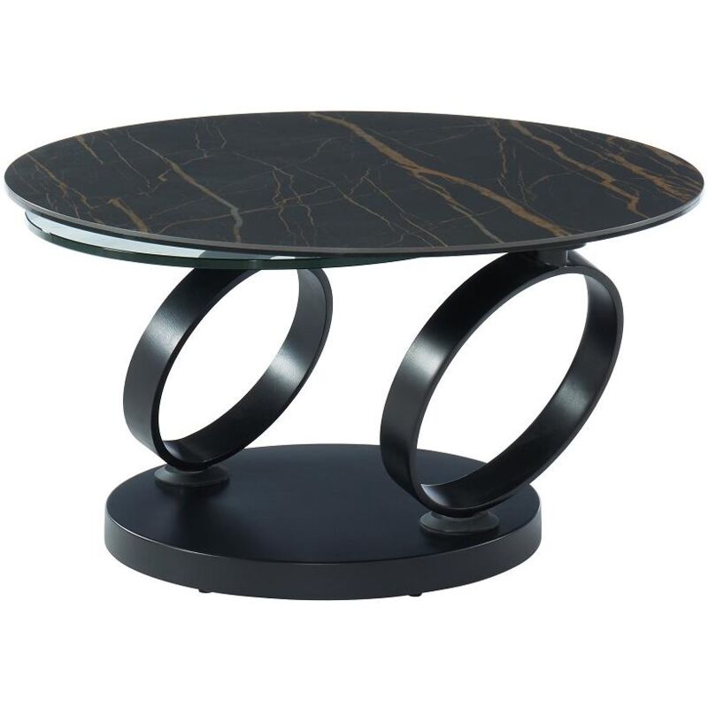 foto del prodotto vente unique tavolino con piano girevole in ceramica effetto marmo e vetro temperato nero joline