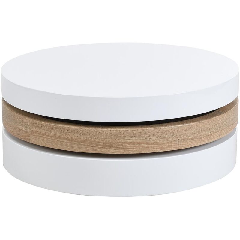 foto del prodotto vente unique tavolino girevole tondo in mdf bianco e rovere janita