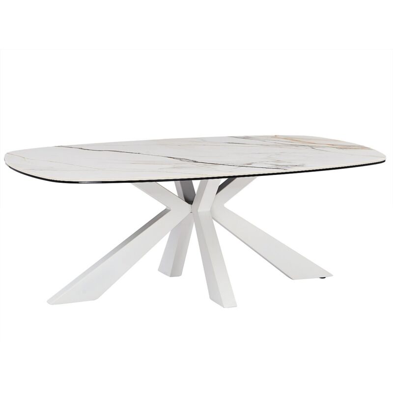 foto del prodotto vente unique tavolino in vetro temperato, ceramica e metallo effetto marmo bianco deriya della maison c phy