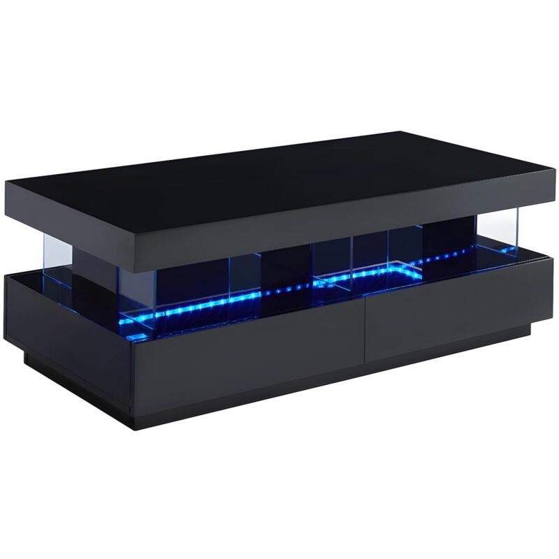 foto del prodotto vente unique tavolino led 2 cassetti e 2 nicchie mdf laccato nero fabio ii