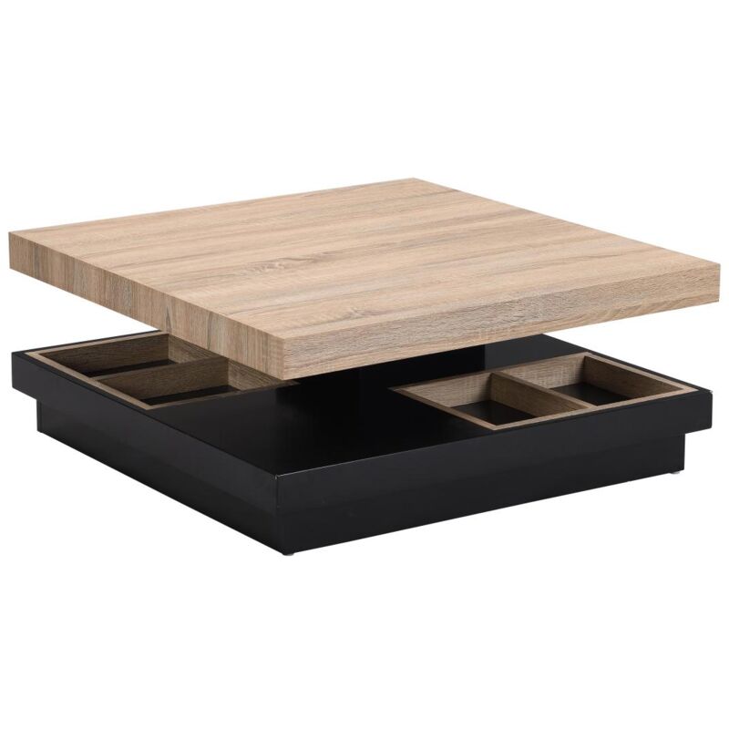 foto del prodotto vente unique tavolino piano girevole in mdf laccato nero e naturale fausto