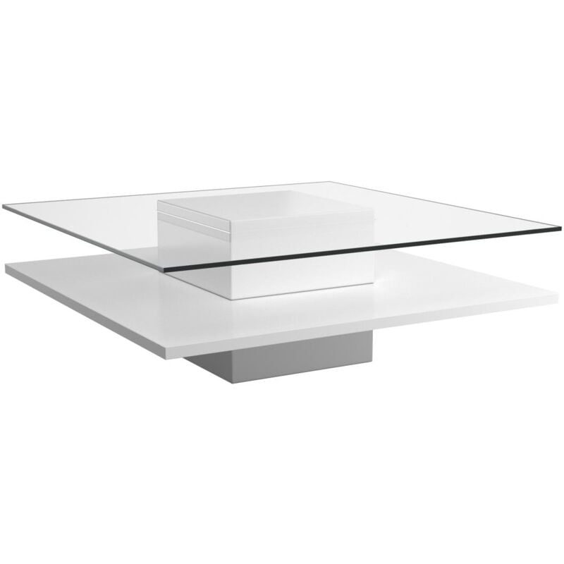 foto del prodotto vente unique tavolino quadrato in vetro temperato e base in mdf bianco isania