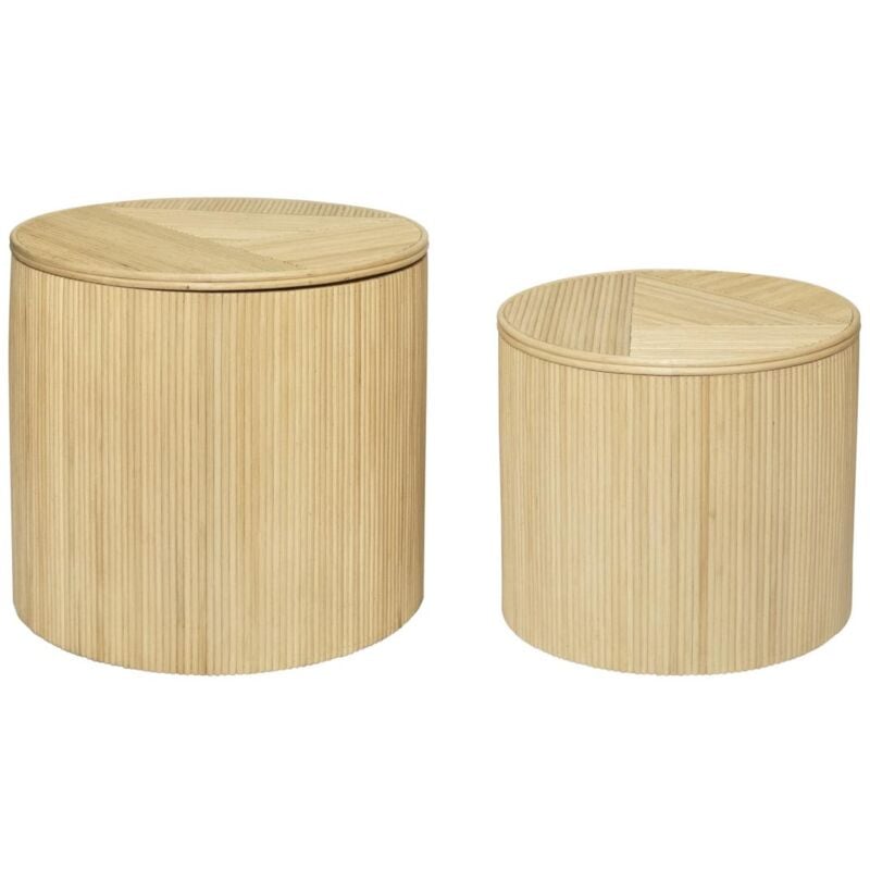 foto del prodotto vente unique tavolino supplementare tondo vani d.50xh.46cm e d.39,5xh.36cm giunco naturale chiaro lotto di 2 gabes