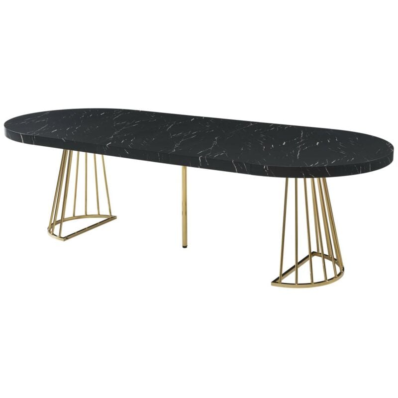 foto del prodotto vente unique tavolo da pranzo allungabile da 2 a 12 coperti in mdf e acciaio effetto marmo nero e oro firela