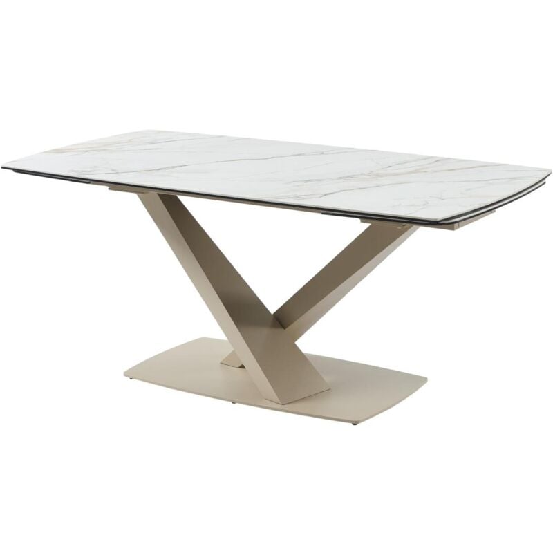 foto del prodotto vente unique tavolo da pranzo allungabile da 6 a 10 coperti in ceramica e metallo effetto marmo bianco e beige malena di pascal morabito