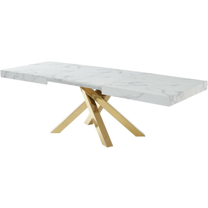 foto del prodotto vente unique tavolo da pranzo allungabile da 6 a 10 coperti in mdf e metallo effetto marmo bianco e oro catonav