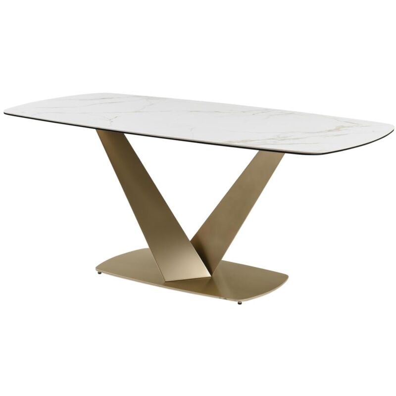 foto del prodotto vente unique tavolo da pranzo da 6 coperti in ceramica e metallo effetto marmo bianco e oro porelima di pascal morabito