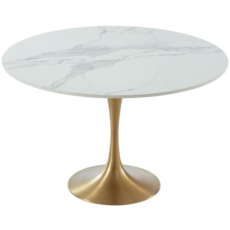 foto del prodotto vente unique tavolo da pranzo rotondo norah 4 coperti marmo e metallo bianco oro