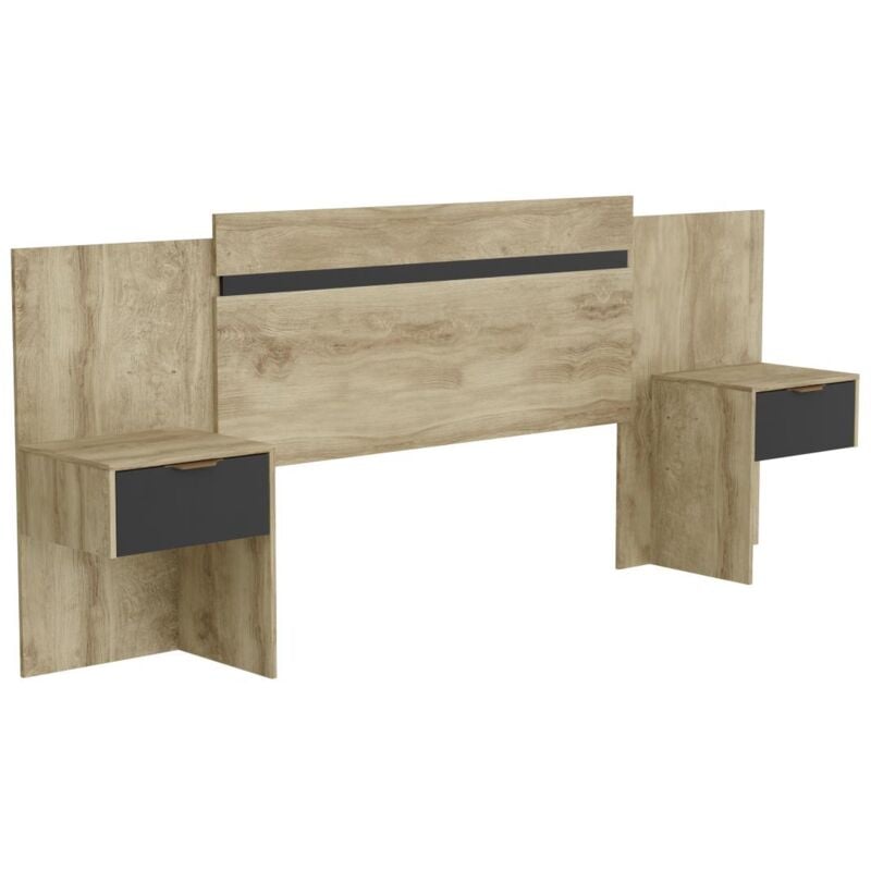 foto del prodotto vente unique testata letto allungabile con comodini 140 160 cm naturale e nero parati