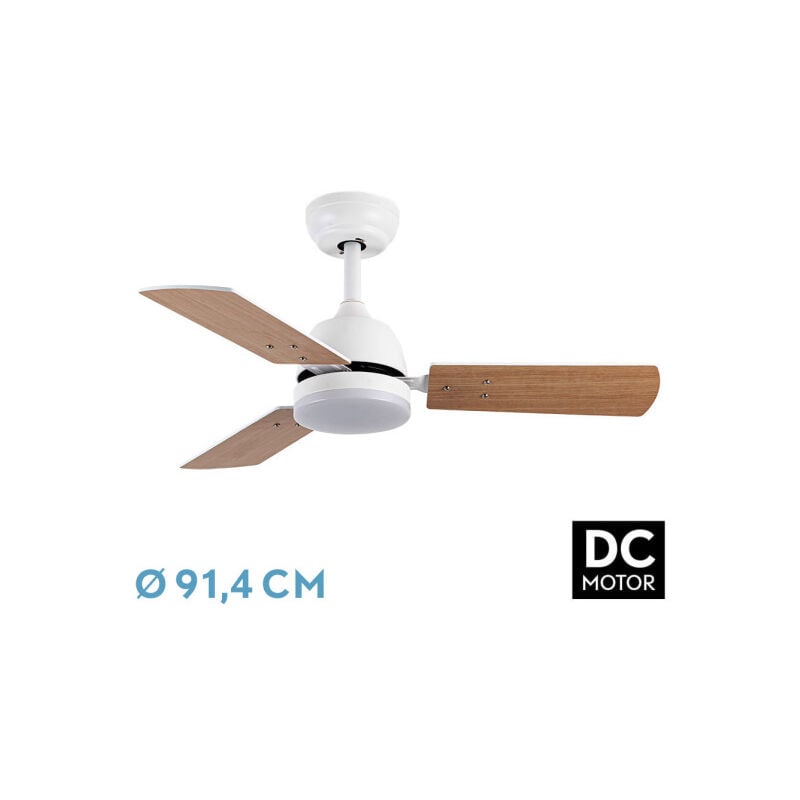 foto del prodotto ventilad dc portico 20w blanco 3aspas blanco haya 6vel. 3000k,4000k,6500k 2350lm telecomando, memoria, timer 91,4d