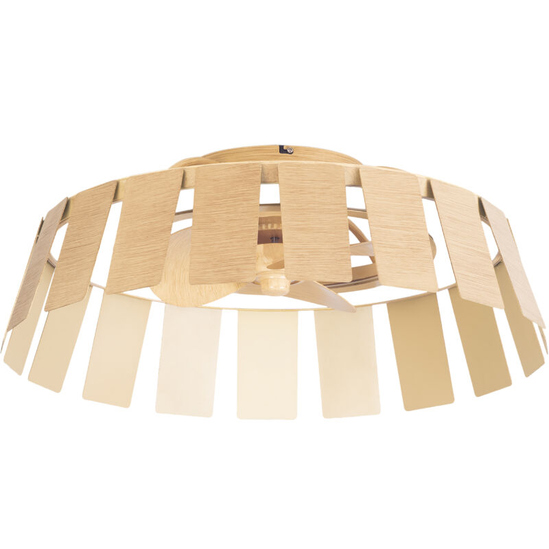 foto del prodotto ventilador de techo flip con luz led efecto madera tw 2700 6000k ip44 28w