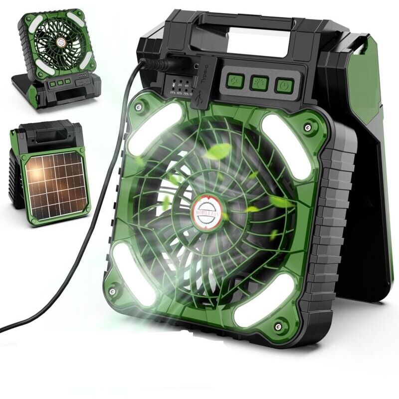 foto del prodotto ventilateur camping solaire portable avec lumi re led, minuterie, 4 vitesses, ventilateur de table usb batterie rechargeable 10400mah, ventilateur