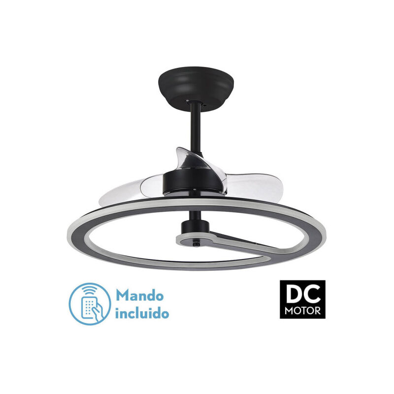 foto del prodotto ventilatore 110w dc chom nero 3 lame trasp. 46 66x62x62cm 6vel. 3 colori terremoto, memoria timer 9350lm fabrilamp