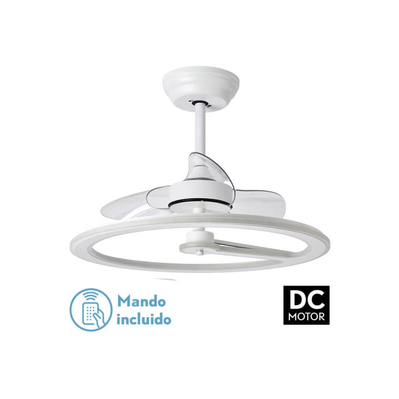 foto del prodotto ventilatore 110w dc chom white 3asp.transp. 46 66x62x62cm 6 vel. 3 colori c quake, memoria timer 9350lm fabrilamp