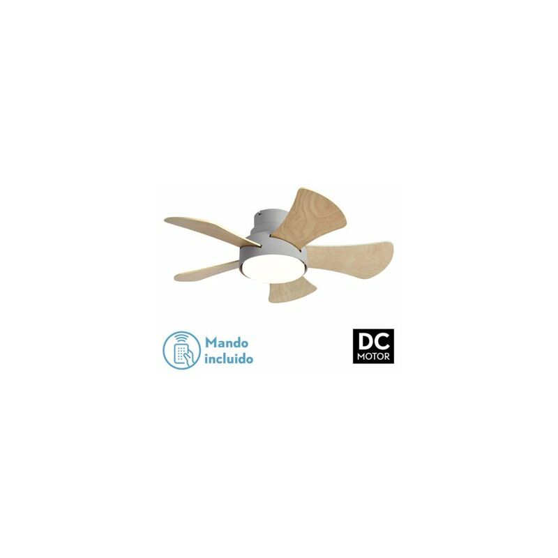 foto del prodotto ventilatore 25w dc grigio gregario 5 pale rev. bianco faggio 6 vel.3000 4000 6000k 82d remoto, memoria e timer fabrilamp