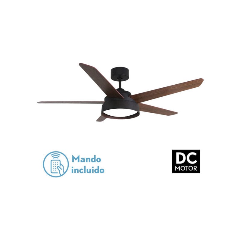 foto del prodotto ventilatore 25w dc marron lebeche 5 lame rev. noce quercia 6 velocit 3000 4000 6000k 132d telecomando, memoria e timer fabrilamp