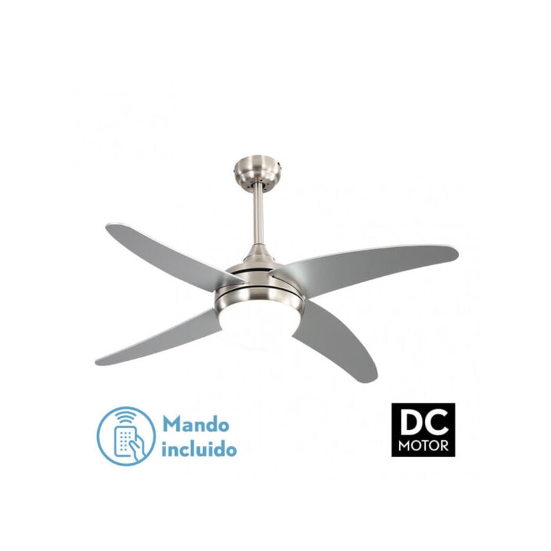 foto del prodotto ventilatore 2xe27 dc klod nichel argento 4 asp.6 vel 117d con telecomando e timer