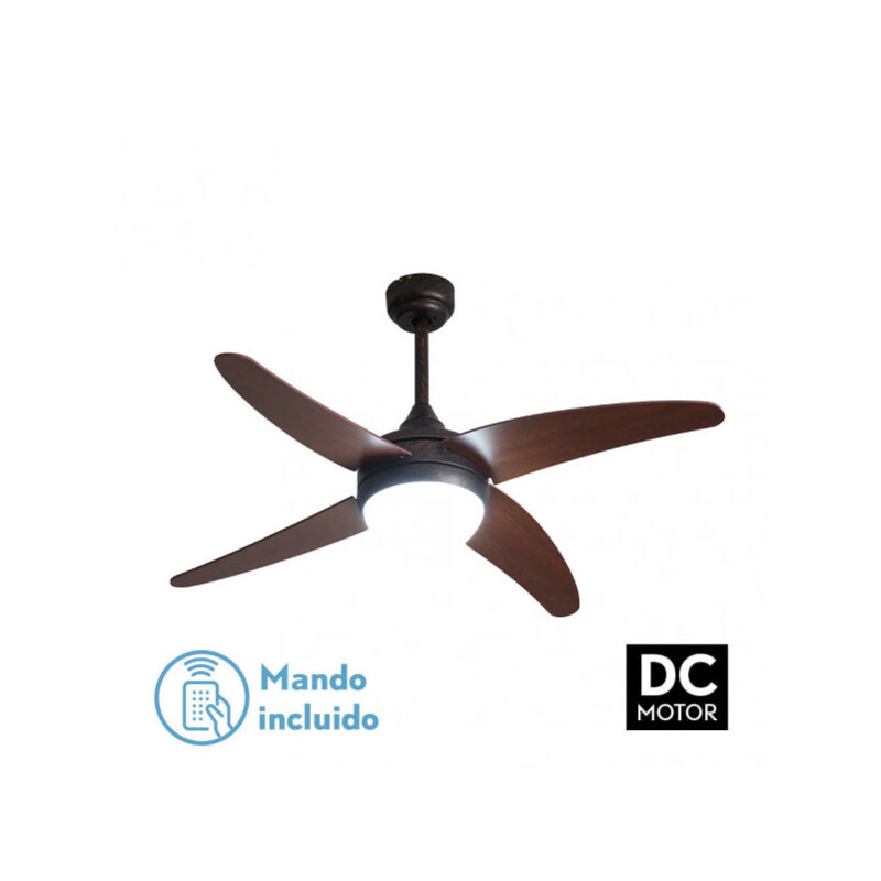 foto del prodotto ventilatore 2xe27 dc klod rustico nogal 4 asp.6 vel 117d con telecomando e timer