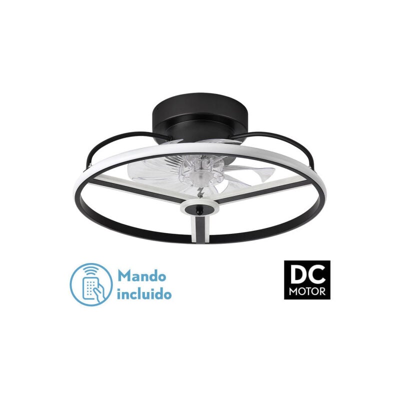 foto del prodotto ventilatore 60w dc bora nero 8 pale trasp. 18x50x50cm 6 vel. 3 colori terremoto, memoria, timer e dimmer 5100lm fabrilamp